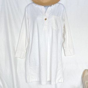 Linen shirt dress white long-sleeve v-neck small EUC Old Navy
